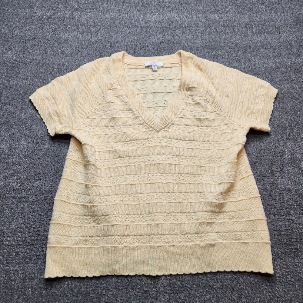 Joie Sweater Womens S Yellow Short Sleeve V Neck Textured Knit Top